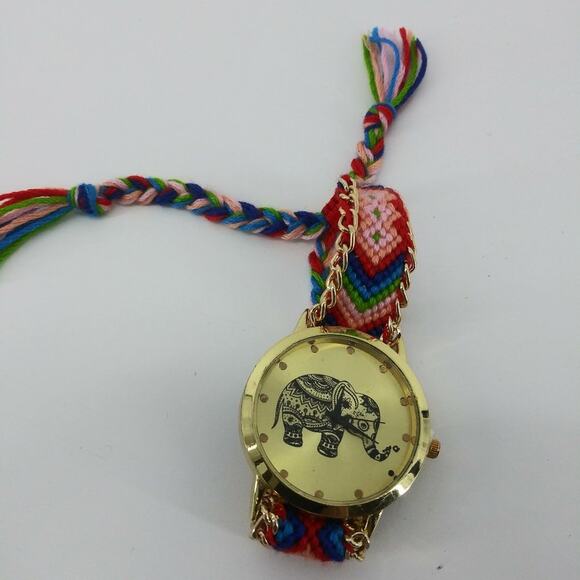 Women's Colorful Elephant Good luck Wristwatch Watch Pink Gold Tone Indian Style - Picture 12 of 12